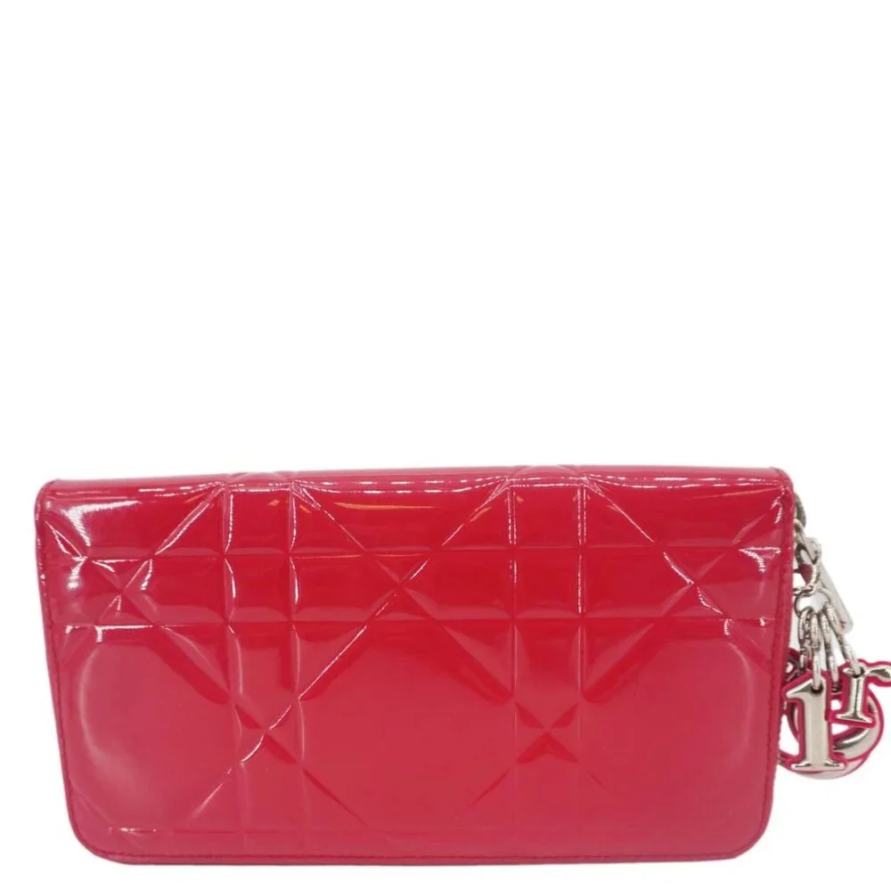 Christian Dior Lady Dior Patent Leather Zippy Wallet Red